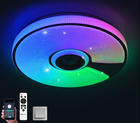 Светильник настенно-потолочный свд 60Вт RGB круг белый/хром  пульт ДУ Estares музыкальная, API