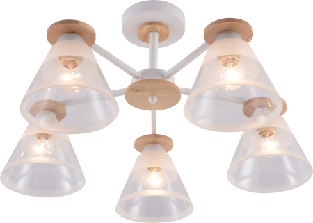 купить Светильник потолочный (люстра) 5*60Вт E27 белый/дерево в Кирове Светильник потолочный (люстра) 5*60Вт E27 белый/дерево