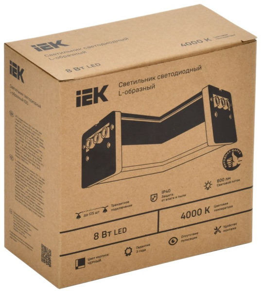 Светильник LED L-образн. 1010 8Вт 4000К 117х117мм чер. IEK