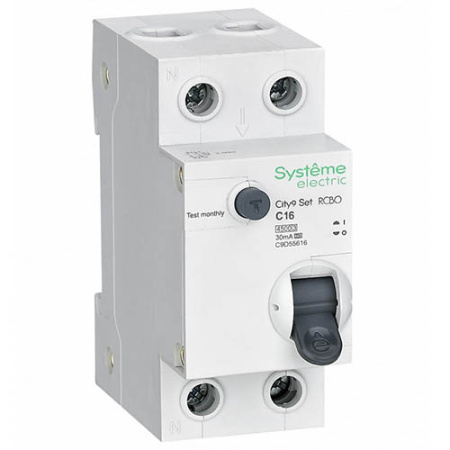 Дифавтомат 2Р 16А C тип A 30мА 4,5кА City9 2мод Systeme Electric