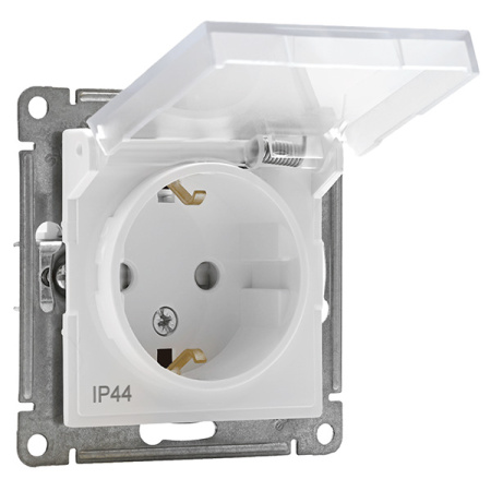 AtlasDesign Aqua белый розетка скрытая 1-мест заземление с крышкой шторки IP44 