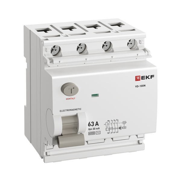 купить Выключатель дифференциальный (УЗО) 4Р 63А 30мА AC 6кА ВД-100N EKF PROxima в Кирове Выключатель дифференциальный (УЗО) 4Р 63А 30мА AC 6кА ВД-100N EKF PROxima