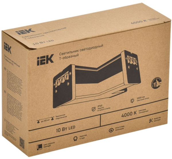 Светильник LED T-образн. 1010 10Вт 4000К 117х180мм чер. IEK