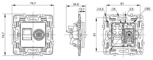 Сканди арктический белый розетка RJ45+TV оконечная скрытая 2-ая кат.5E