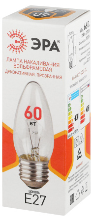 купить Лампа свеча накал Е27 60Вт 660лм прозрачная ЭРА в Кирове Лампа свеча накал Е27 60Вт 660лм прозрачная ЭРА