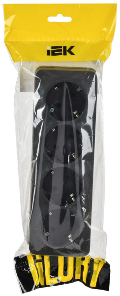 Глори черный розетка открытая 4-мест заземление IP20 