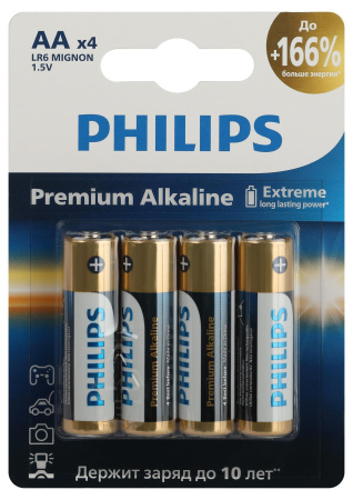 Батарейка AA(пальчик) алкалиновая BL4 Philips Premium