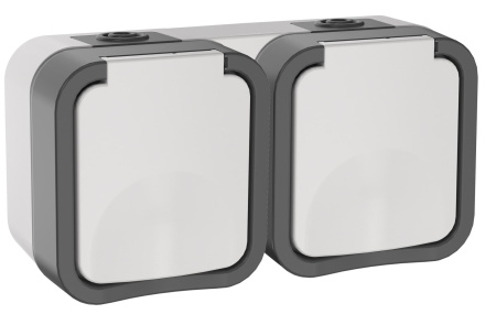 TORS Розетка 2-я с з/к кр. гориз. 16А IP55 TS222 сер-бел IEK