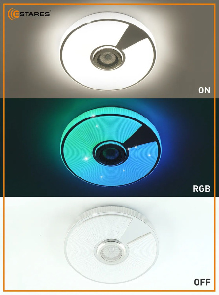 купить Светильник настенно-потолочный свд 40Вт RGB круг белый/хром  пульт ДУ Estares музыкальная, API в Кирове Светильник настенно-потолочный свд 40Вт RGB круг белый/хром  пульт ДУ Estares музыкальная, API