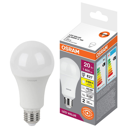 Лампа светодиодная 220В Е27 20Вт 3000К 1600лм стандарт A70 матовая Osram LED Value