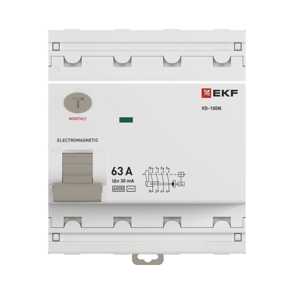 купить Выключатель дифференциальный (УЗО) 4Р 63А 30мА AC 6кА ВД-100N EKF PROxima в Кирове Выключатель дифференциальный (УЗО) 4Р 63А 30мА AC 6кА ВД-100N EKF PROxima