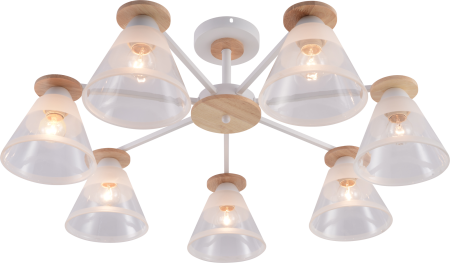 купить Светильник потолочный (люстра) 7*60Вт E27 белый/дерево в Кирове Светильник потолочный (люстра) 7*60Вт E27 белый/дерево