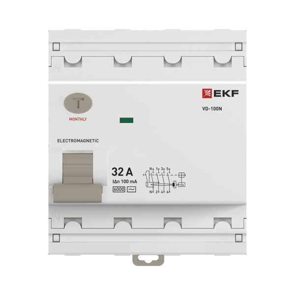 купить Выключатель дифференциальный (УЗО) 4Р 32А 100мА AC 6кА ВД-100N EKF PROxima в Кирове Выключатель дифференциальный (УЗО) 4Р 32А 100мА AC 6кА ВД-100N EKF PROxima